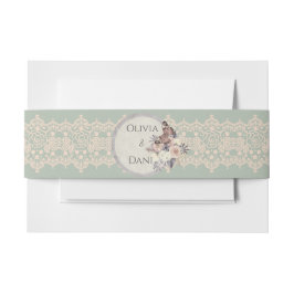 Romantische Blush Pink Lace Sage Green Bauchband Einladungsbanderole