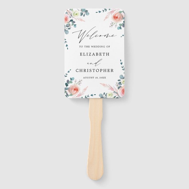 Romantische Blush Pink & White Floral Wedding Will Fächer (Vorderseite)