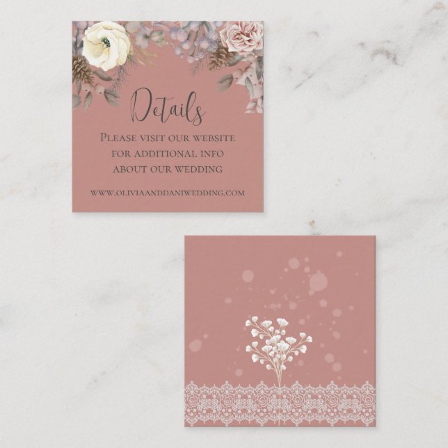 Romantische Blush Wedding Detail-Abschlusskarte Begleitkarte (Vorne/Hinten)