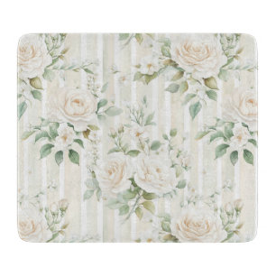 Romantische Blush Weiße Rosen Florale Streifen   Schneidebrett