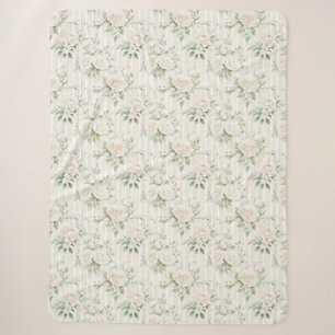 Romantische Blush Weiße Rosen Florale Streifen   Sherpadecke