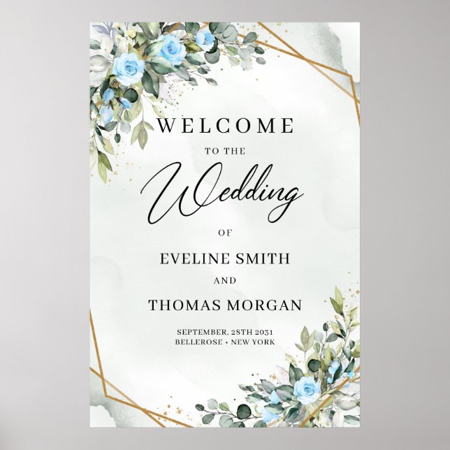 Romantische Blüten und Eukalyptusgoldene Hochzeit Poster (Vorne)