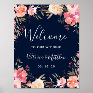 Romantische Blütenblütenhochzeit Begrüßung Poster