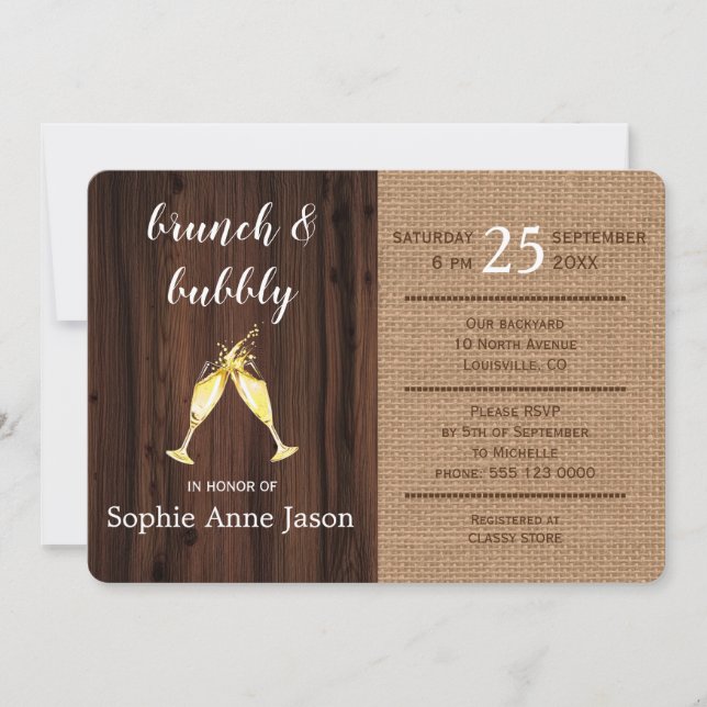 Romantische Blütenburlap Old Stall Brunch & Bubbly (Vorderseite)