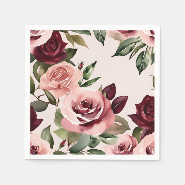 Romantische blütenfarbige Rose Burgund Serviette (Vorderseite)