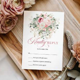 Romantische Bohemian Blush Blumen Gold Hochzeit RS RSVP Karte