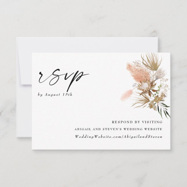 Romantische Bohemisch mit Pampas Grass RSVP Card (Vorderseite)
