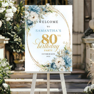 Romantische Boho-Blumen in Blau mit goldenem Rahme Poster