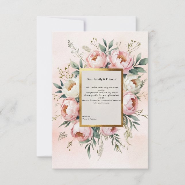 Romantische Boho Blush Pink Elfenbeinhochzeit Dankeskarte (Vorderseite)