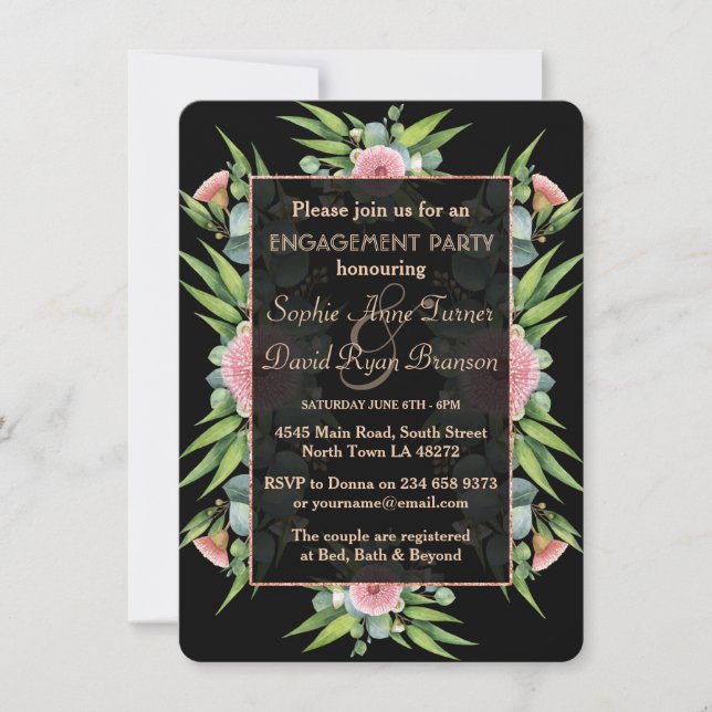 Romantische boho floral Eukalyptus Engagement Part Einladung (Vorderseite)