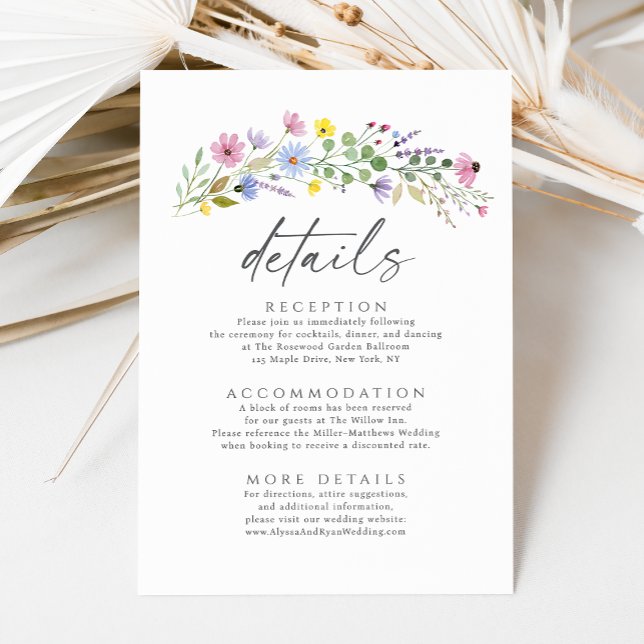 Romantische Boho Garden Wildblume Hochzeiten Detai Begleitkarte (Von Creator hochgeladen)