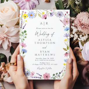 Romantische Boho Garden Wildblume Monogram Wedding Einladung
