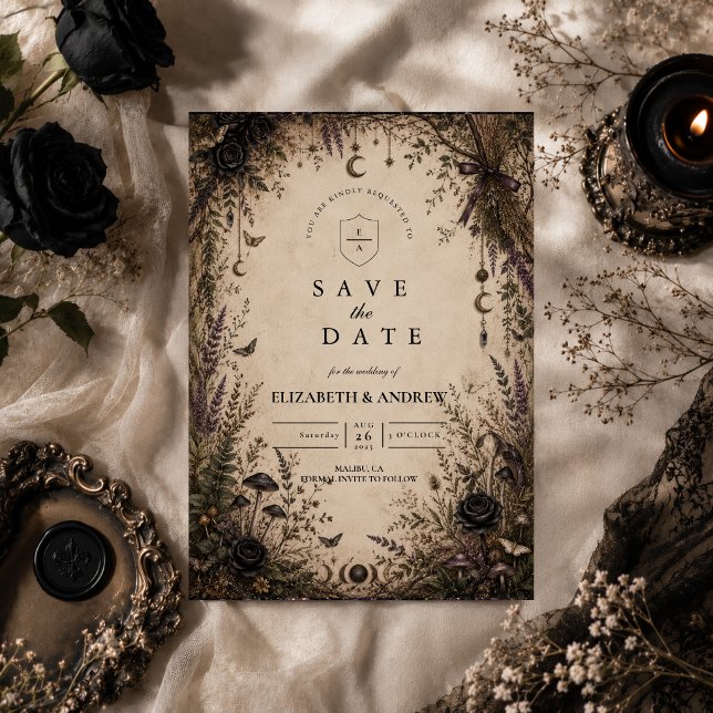 Romantische Boho-Goth-Hochzeit Save The Date (Von Creator hochgeladen)