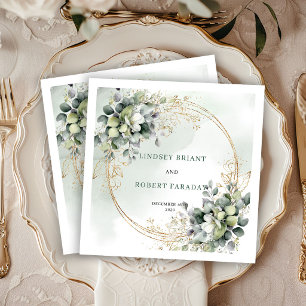Romantische Boho-Grün-Gold-Hochzeitsservietten Serviette