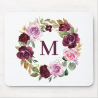 Romantische Boho Lila Fall Floral Wreath Monogram