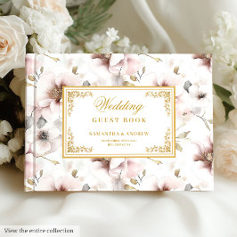 Romantische boho staubige rosa Blume Goldhochzeit Gästebuch