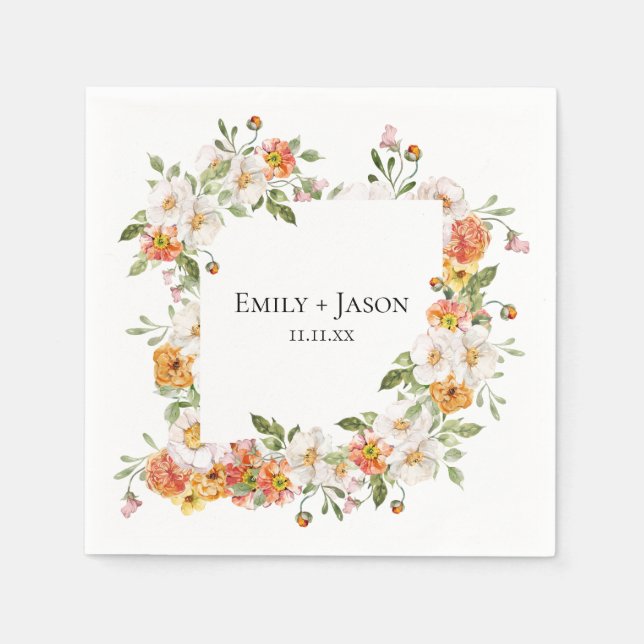Romantische botanische Hochzeit Serviette (Vorderseite)