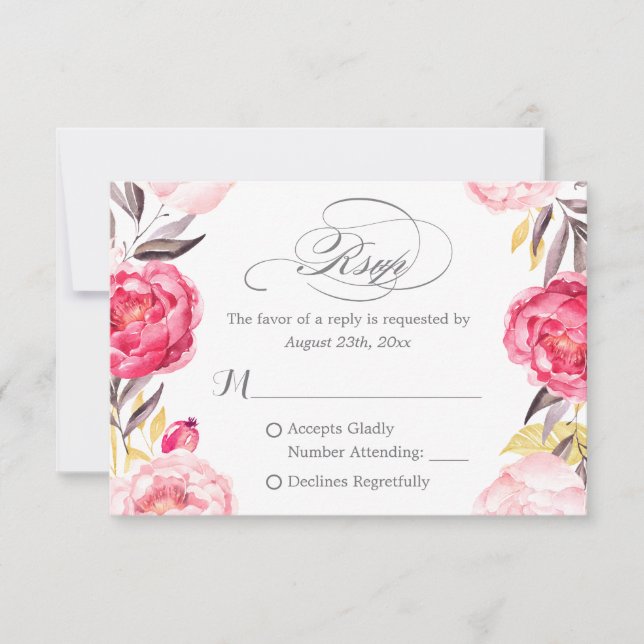 Romantische botanische Rose Blumenschwash UAWG RSVP Karte (Vorderseite)