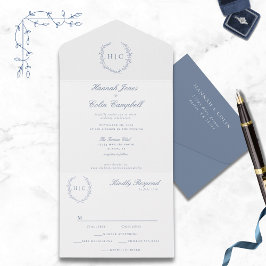 Romantische Botanische Wappen Hochzeit All In One Einladung