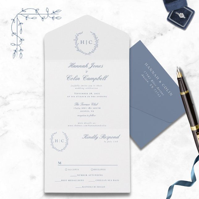 Romantische Botanische Wappen Hochzeit All In One Einladung (Von Creator hochgeladen)