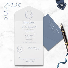 Romantische Botanische Wappen Hochzeit All In One Einladung