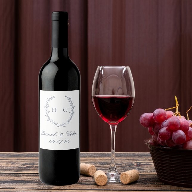 Romantische Botanische Wappen Hochzeit Weinetikett (Von Creator hochgeladen)