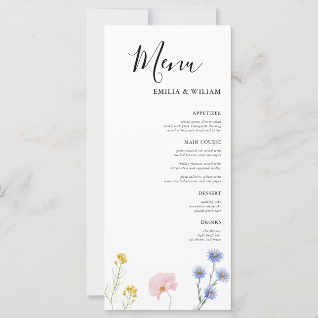 Romantische Botanische Wildblume-Hochzeitkarte (Vorderseite)