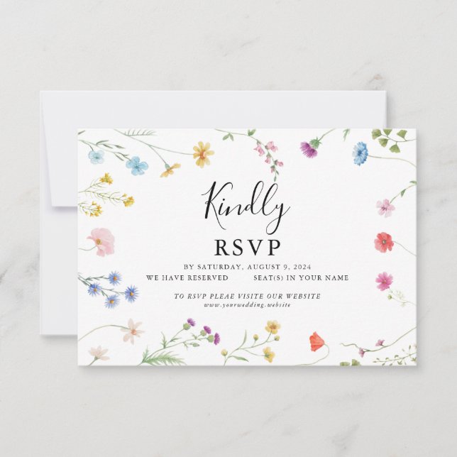 Romantische botanische Wildblume Wedding RSVP Card Dankeskarte (Vorderseite)