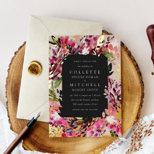 Romantische Bouquet Hot Pink Black Gold Folieneinladung