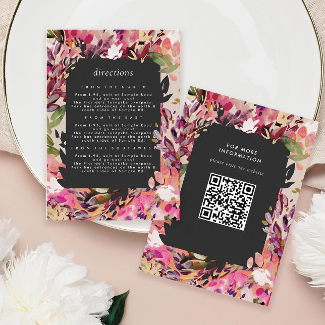 Romantische Bouquet Hot Pink Black Gold Hochzeit Begleitkarte (Von Creator hochgeladen)