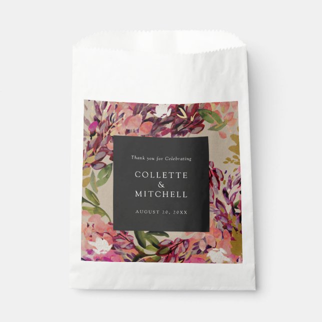 Romantische Bouquet Hot Pink Black Wedding Geschenktütchen (Vorderseite)