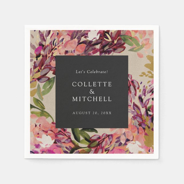 Romantische Bouquet Hot Pink Black Wedding Serviette (Vorderseite)