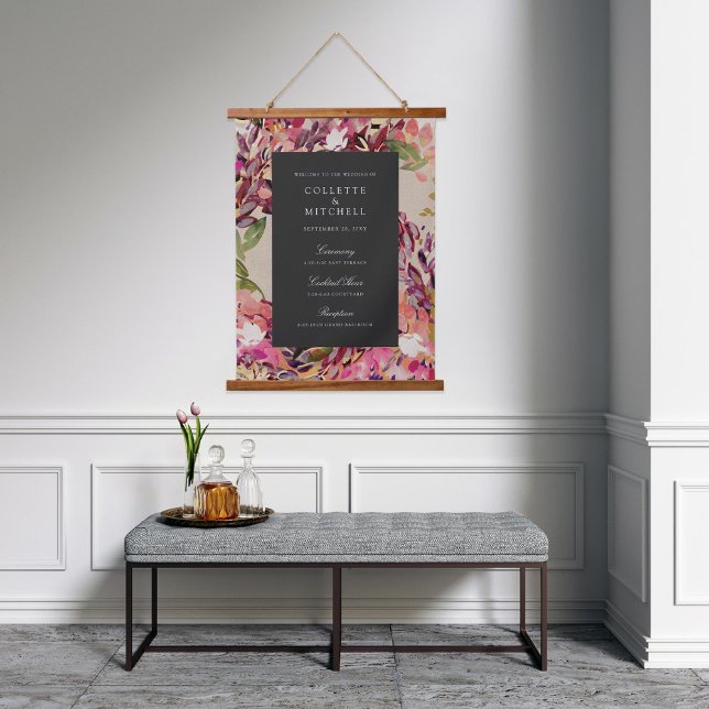 Romantische Bouquet Hot Pink Black Wedding Willkom Wandteppich Mit Holzrahmen (Von Creator hochgeladen)