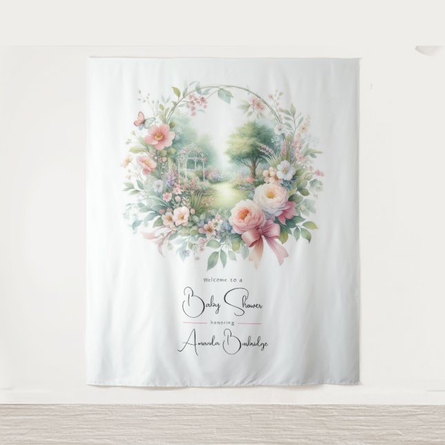 Romantische Bow Floral Baby Dusche Willkommen Wandteppich (Vorderseite)