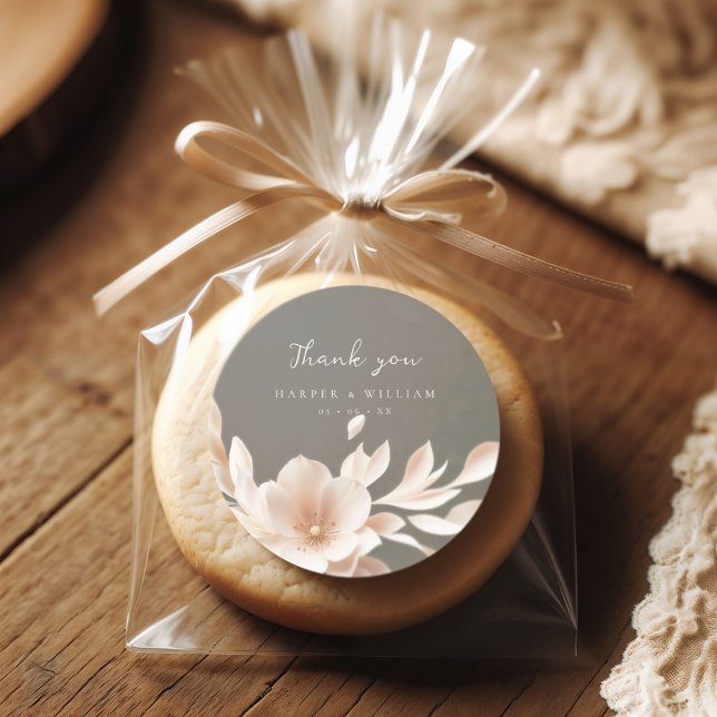 Romantische Braun Rosa Blumenhochzeit danke Runder Aufkleber (chic wedding thank you sticker suitable for personalized gifts, such as homemade cookies
)