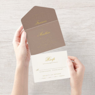 Romantische braune elegante Hochzeit All-in-One-Einladung