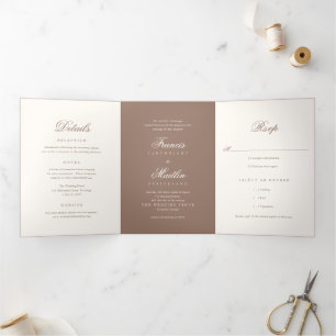Romantische braune elegante Hochzeit Dreifach Gefaltete Einladung