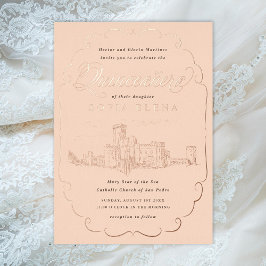Romantische Burg Fantasy Quinceñera Gold Folieneinladung