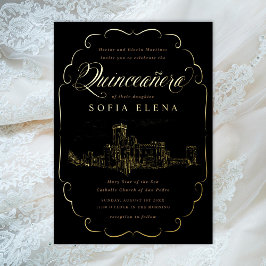 Romantische Burg Fantasy Quinceñera Gold Folieneinladung