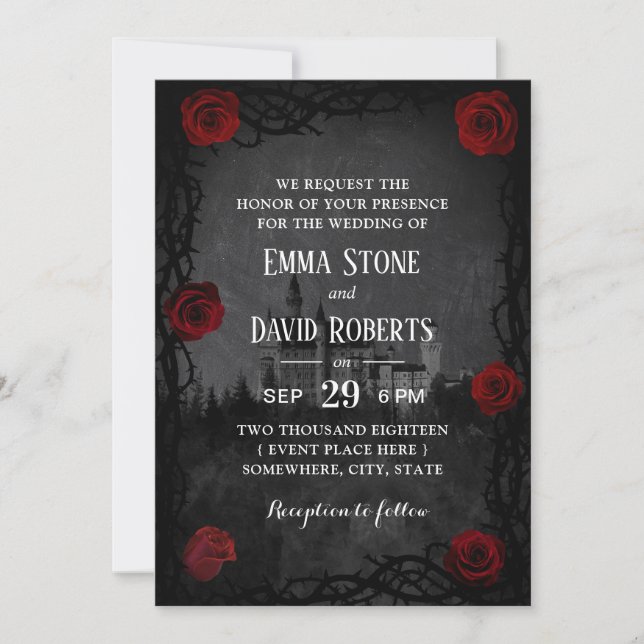 Romantische Burg Rose Thorn Dark Wedding Einladung (Vorderseite)