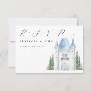 Romantische Burg Wasserfarbenprägung Hochzeit RSVP Karte