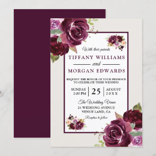 Romantische Burgund Berry Blume Hochzeit Einladung