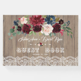 Romantische Burgund Blush Blume Lace Wood Wedding Gästebuch