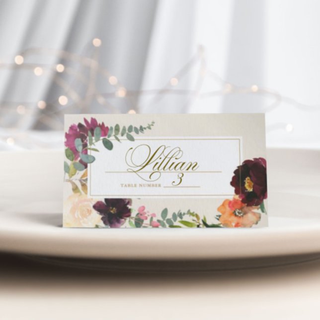 Romantische Burgund-Floral-Hochzeit-Platzkarte Platzkarte (Von Creator hochgeladen)