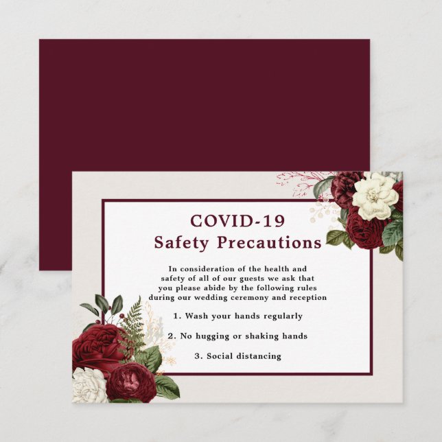 Romantische Burgund Floral Wedding COVID-19 Sicher Einladung (Vorne/Hinten)