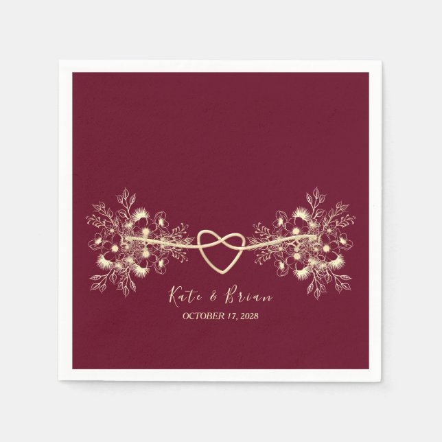 Romantische Burgund-Gold-Hochzeit im Herbst Serviette (Vorderseite)