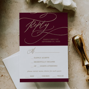Romantische Burgund-Kalligrafie-Menü UAWG RSVP Karte