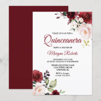 Romantische Burgund Rote Blume Quinceanera