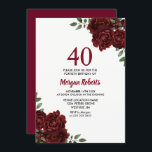 Romantische Burgund-Rote Rose 40. Geburtstagsfeier Einladung<br><div class="desc">Romantische Burgund Rote Rose 40. Geburtstag Einladung Siehe Matching Kollektion im Handel</div>