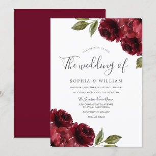 Romantische Burgund-Rote Rose Hochzeit Einladung